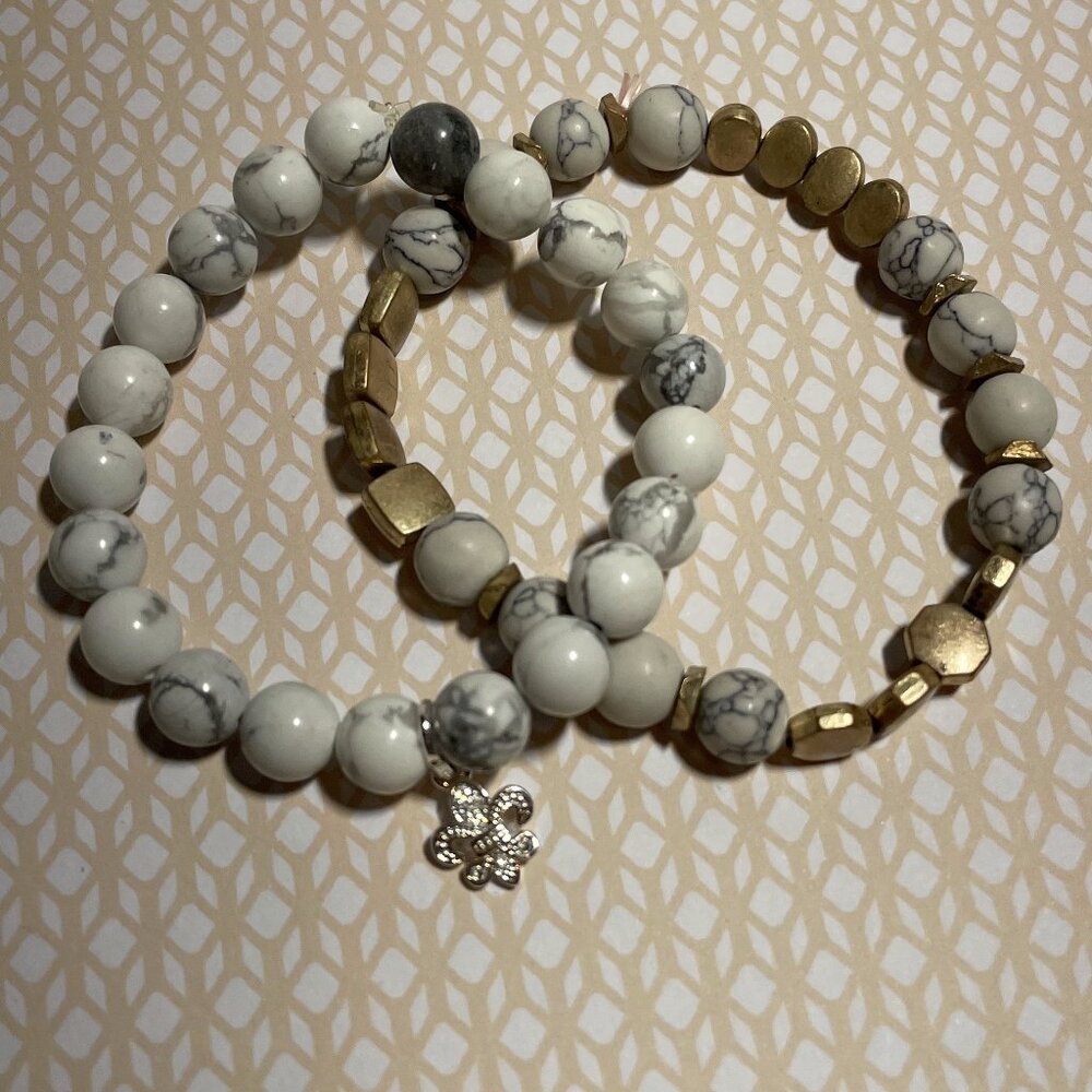 Howlite Beaded Stretch Bracelets Set of 2